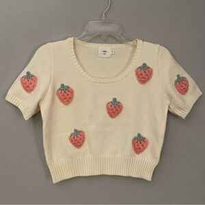 SOLD* New LUNA IVY STRAWBERRY YARN Novelty Fruit Crop Sweater Anthropologie S/M